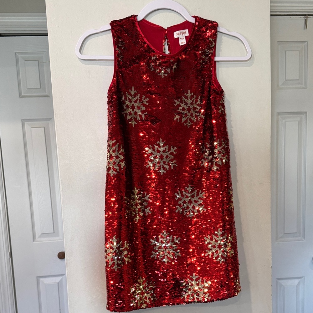 Cat & Jack Red Sequin Snowflake Christmas Dress